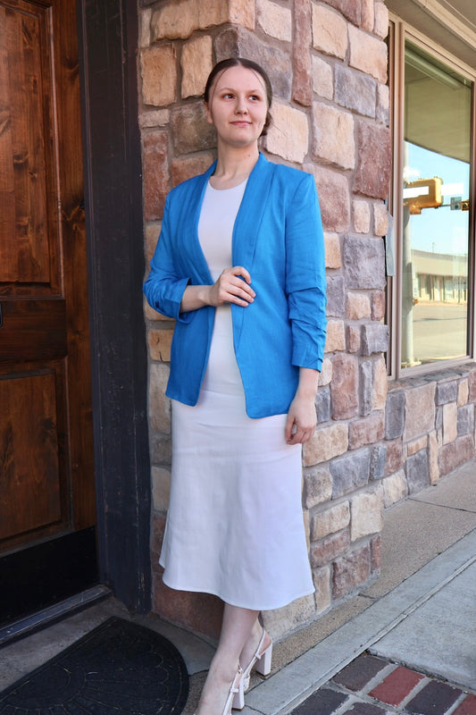 “Light and Breezy” Linen  Blazer - Electric Blue