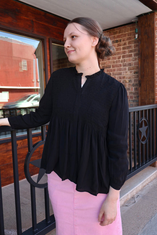 “Smocked to perfection” Top - Black