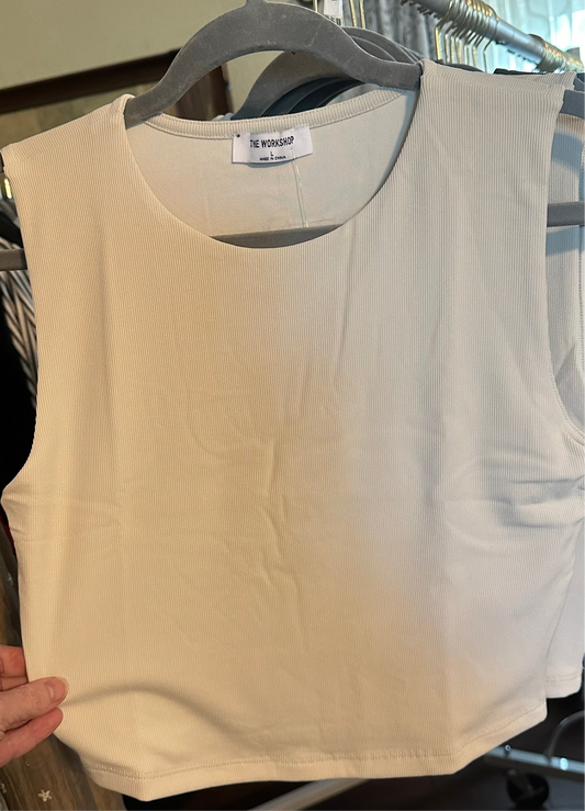 Dressy Ribbed Half Tank - Light Beige