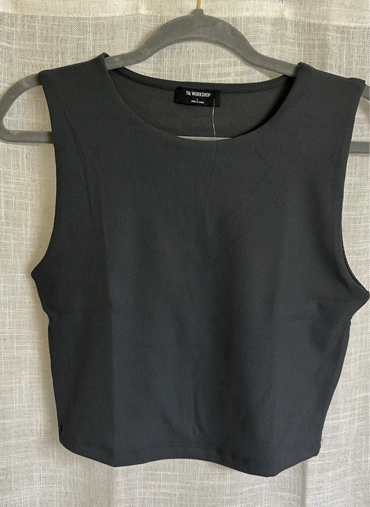 Dressy Ribbed Half Tank - Charcoal