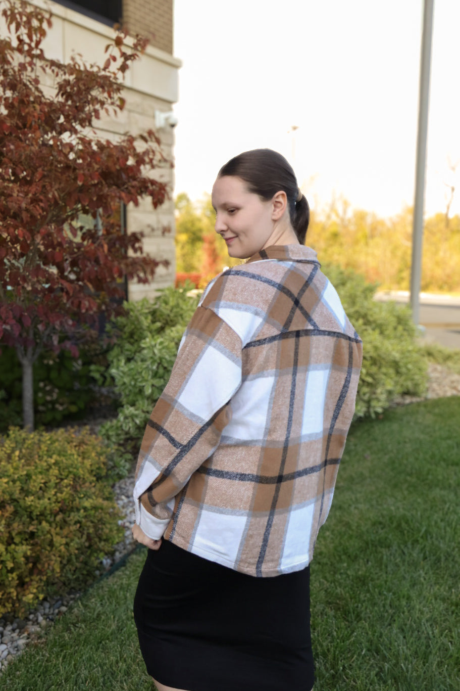 “Plaid and Perfect” Shacket - Tan