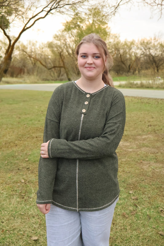 “Evergreen Cozy” Henley Top