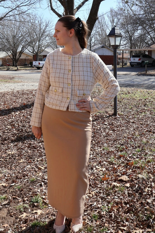 The “Elaine” Pencil Skirt 36” - Khaki