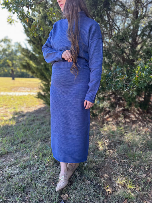 “Warm Wishes” Sweater Skirt - Blue