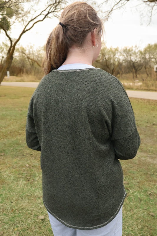 “Evergreen Cozy” Henley Top