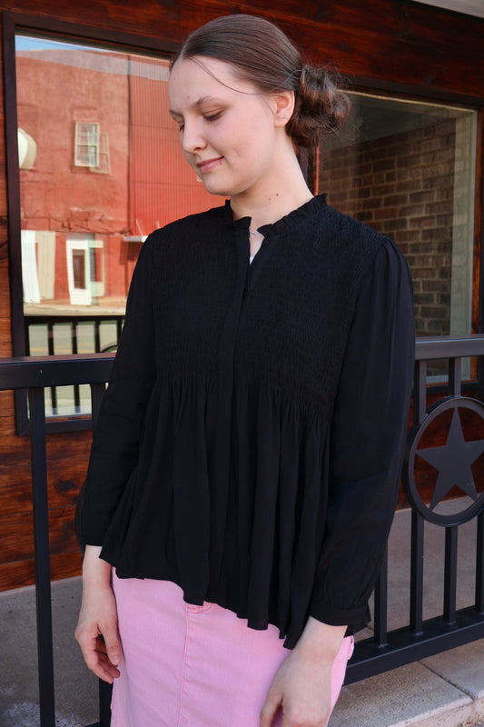 “Smocked to perfection” Top - Black