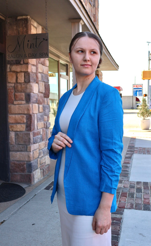 “Light and Breezy” Linen  Blazer - Electric Blue