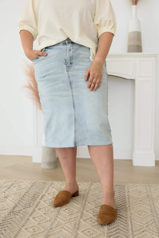 “Marissa” Light Fade Denim Skirt