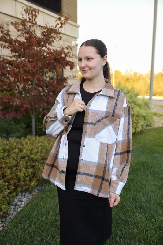 “Plaid and Perfect” Shacket - Tan