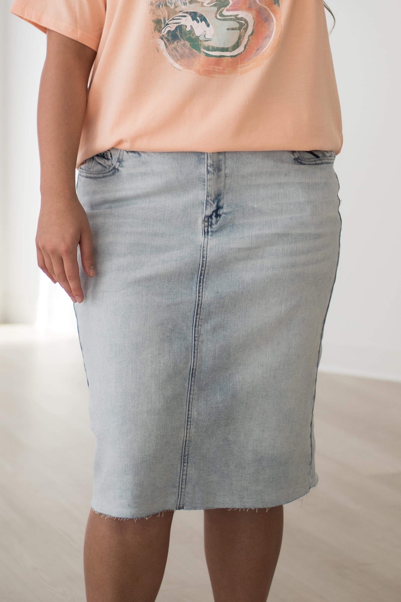 “Marissa” Light Fade Denim Skirt