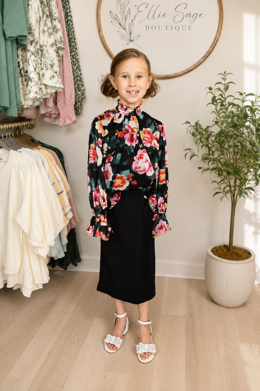 The “Elaine” Pencil Skirt (Kids) - Black (Longer Length)