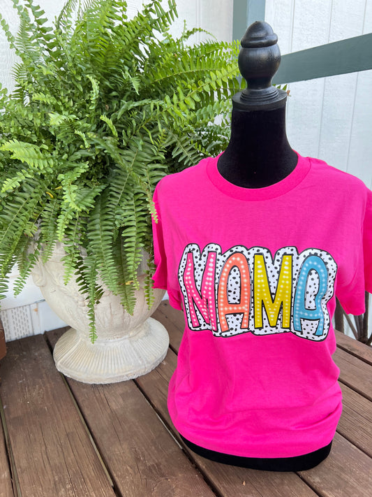Polka Dot “Mama” T-Shirt - Hot Pink