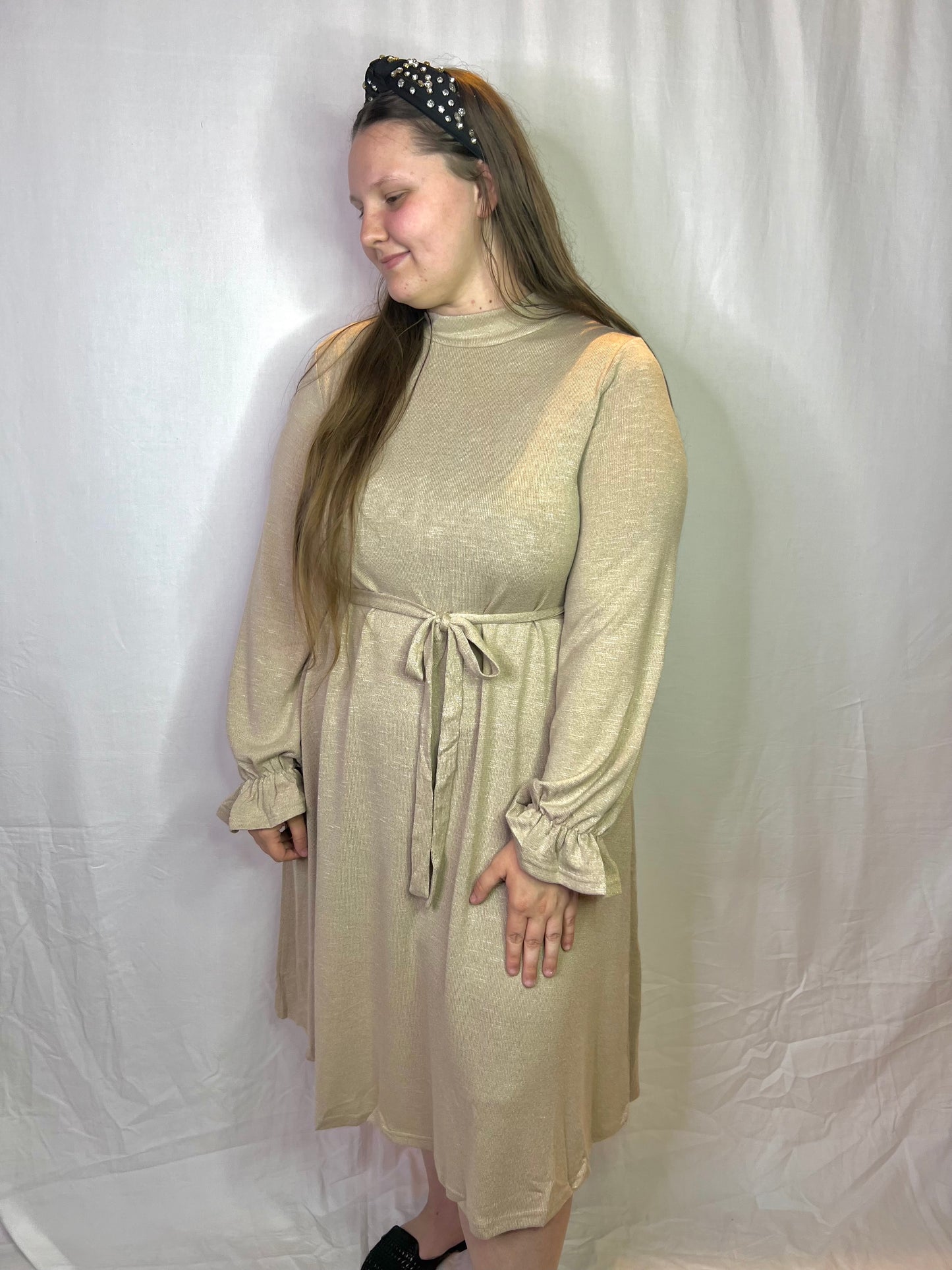 “Cozy Up” Tan Sweater Dress