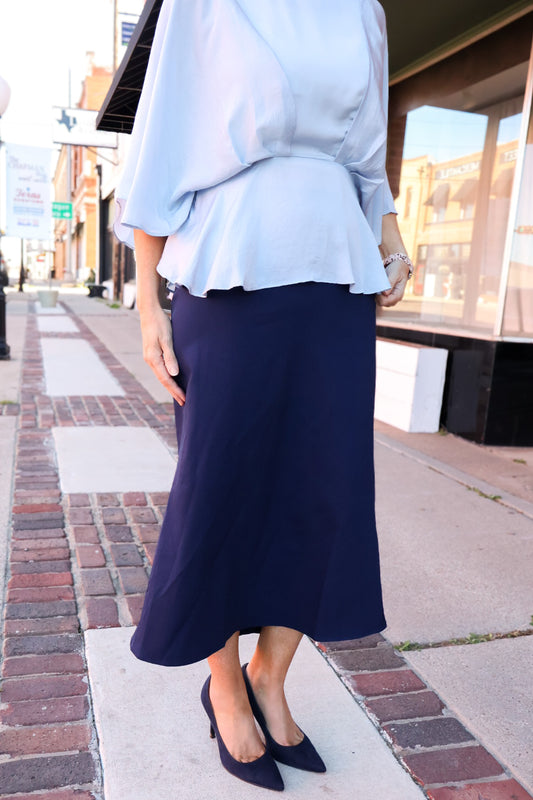 “Sweet Elegance” Midi Skirt - Navy