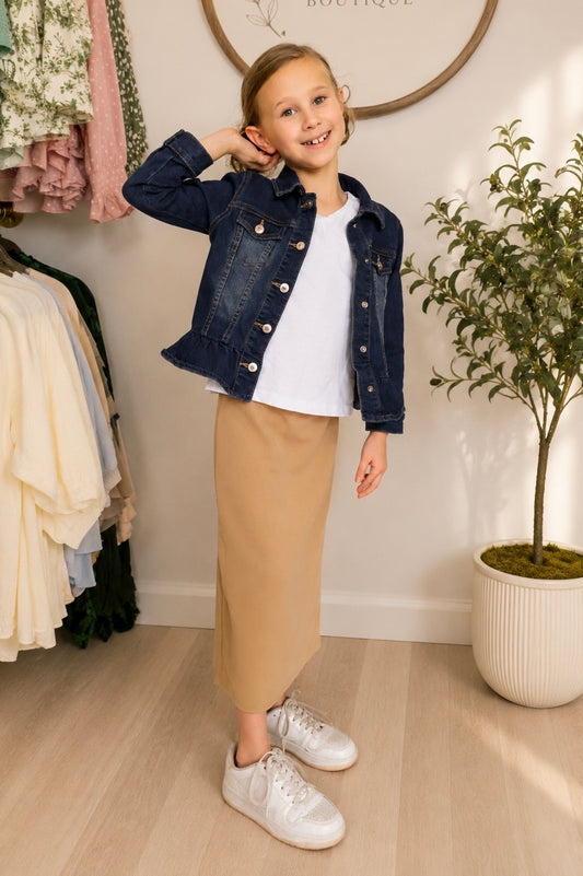 The “Elaine” Pencil Skirt (Kids) - Coffee (Longer Length)