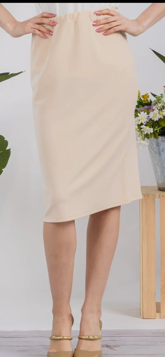 The “Elaine” Pencil Skirt 27” -Cream