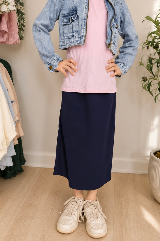 The “Elaine” Pencil Skirt (Kids) - Navy (Longer Length)