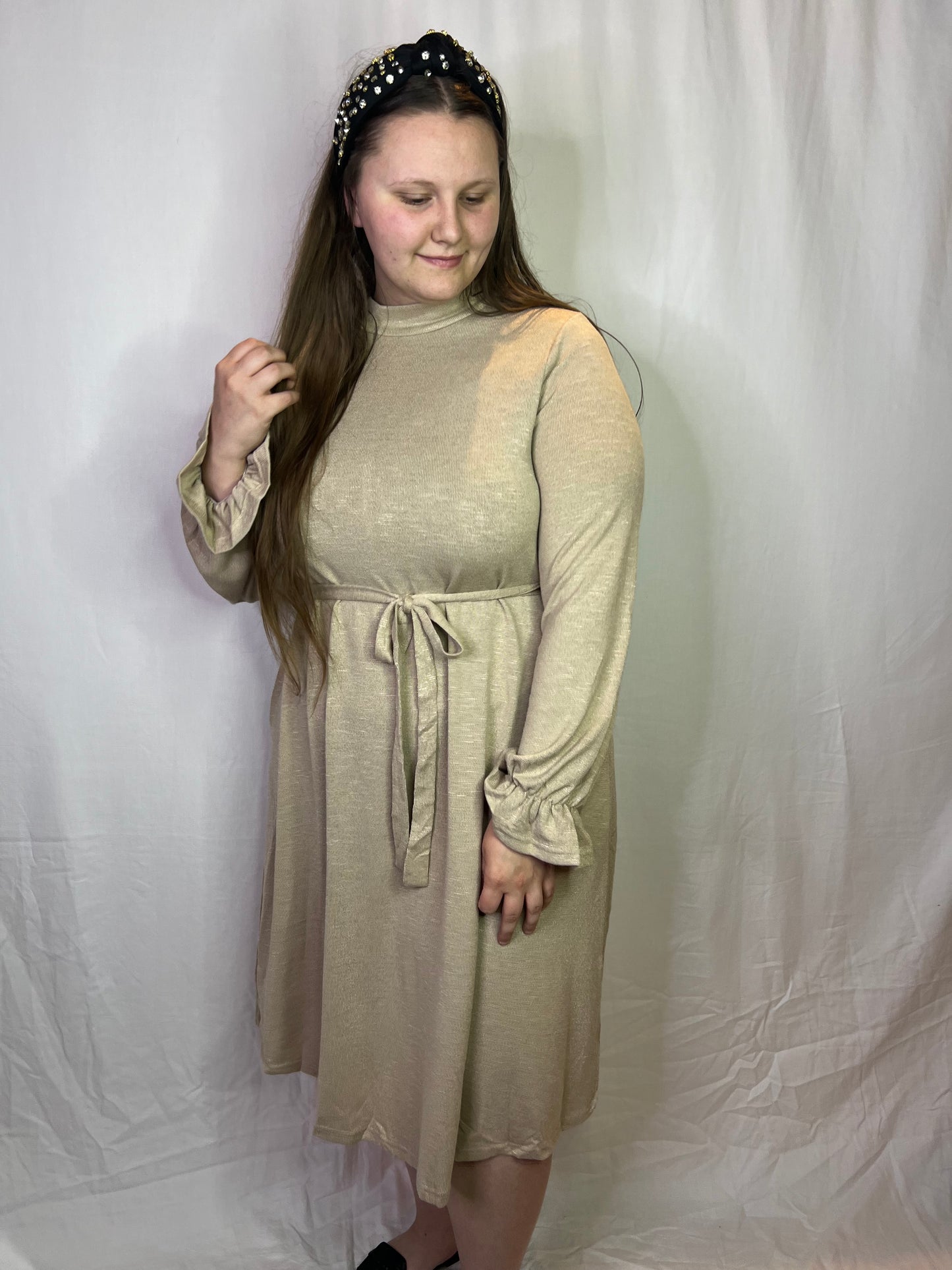 “Cozy Up” Tan Sweater Dress