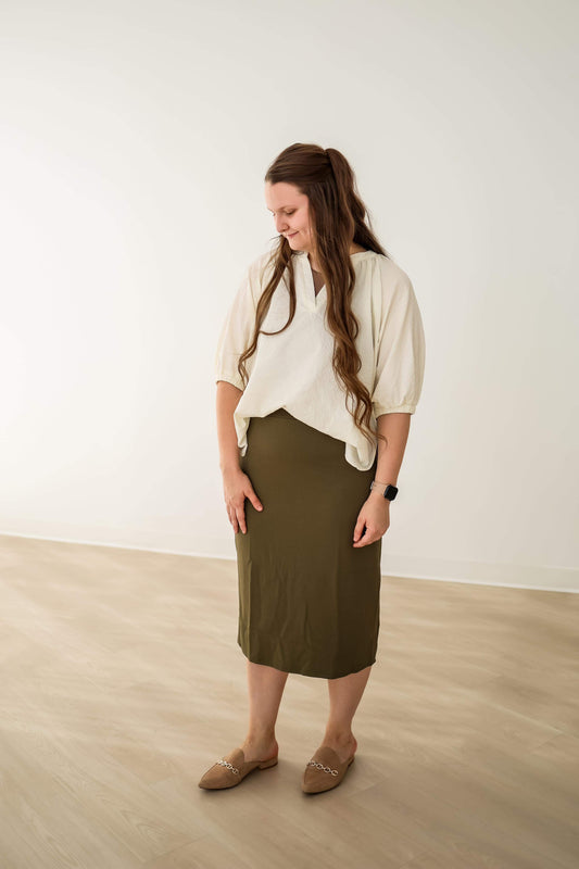 The “Elaine” Pencil Skirt 27” - Olive