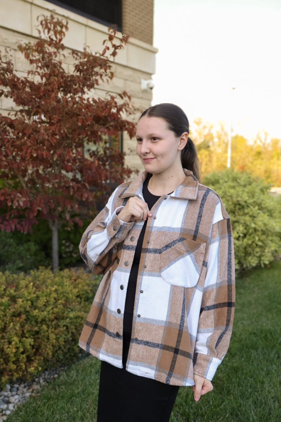 “Plaid and Perfect” Shacket - Tan